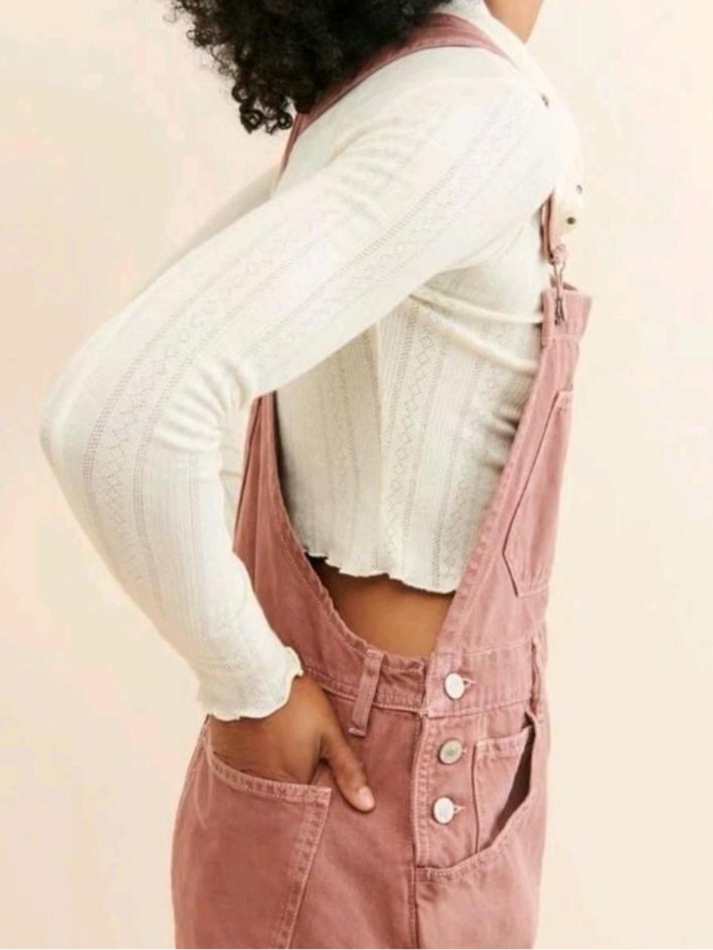 Free People Ziggy Shortalls NWT Rosewood Pink Denim Overalls Romper Size S - Picture 3 of 6